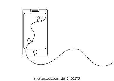 Mobile phone continuous one line drawing and minimalist style isolate outline illustration