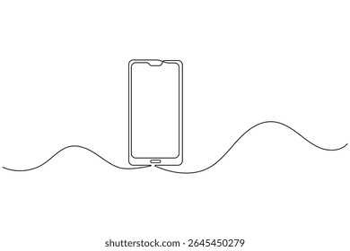 Dibujo continuo de una línea de teléfono móvil e ilustración de contorno aislado de estilo minimalista