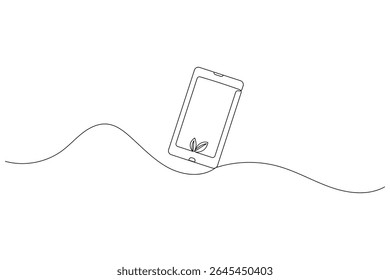 Dibujo continuo de una línea de teléfono móvil e ilustración de contorno aislado de estilo minimalista