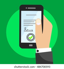 Mobile Phone Contract Vector Illustration With Modern Success Form Symbol Flat Icon Sign