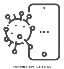 Mobile phone, corona virus, square line vector icon.