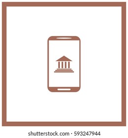 Mobile phone with courthouse sign icon, vector illustration.