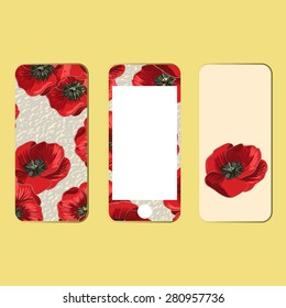 Mobile phone cover back and screen, pattern. Watercolor paint. Vector illustration, template for case.