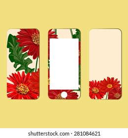 Mobile phone cover back and screen, pattern. Watercolor paint. Vector illustration, template for case.