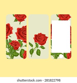 Mobile phone cover back and screen, pattern. Watercolor paint. Vector illustration, template for case.