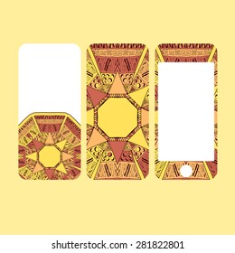 Mobile phone cover back and screen, pattern. Watercolor paint. Vector illustration, template for case.
