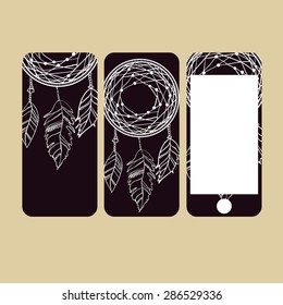 Mobile phone cover back and screen, pattern. Vector illustration, template for phone case. Editable element under clipping mask.