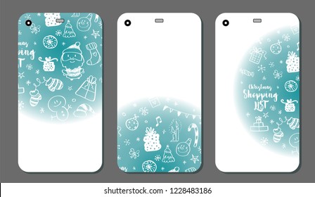 Mobile phone cover back set. Christmas doodle elements. Vector illustration