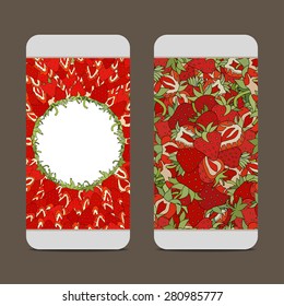 Mobile phone cover back for your design with strawberries Pattern. Vector illustration