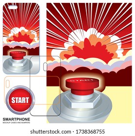 Mobile phone cover design. Comic pop art flash background. Cartoon vector illustration of a powerful explosion, the flash, Mobile phone cover back. 