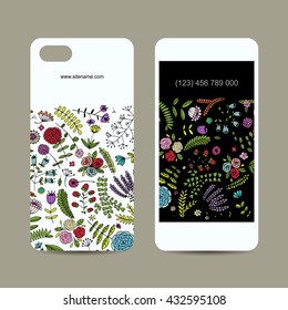 Mobile phone cover design. Floral ornament. Vector illustration