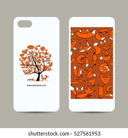 Mobile phone cover design. Foxy tree sketch