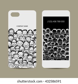 Mobile phone cover design. People crowd. Vector illustration