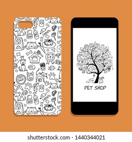 Mobile phone cover design, pet shop identity