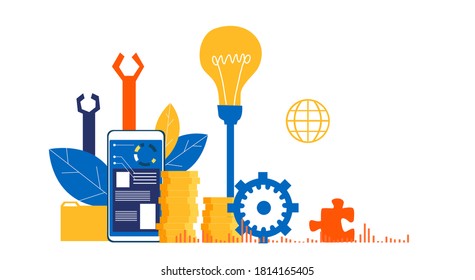 Mobile phone, creating, developing and support application illustration. 