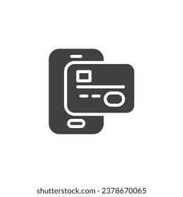 Mobile phone and credit card vector icon. filled flat sign for mobile concept and web design. Online Banking glyph icon. Symbol, logo illustration. Vector graphics