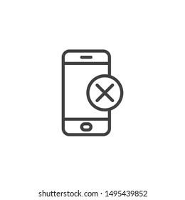 Mobile phone with cross button line icon. linear style sign for mobile concept and web design. Invalid Device outline vector icon. Symbol, logo illustration. Vector graphics