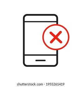 Mobile phone with cross button vector icon. filled flat sign for mobile concept and web design. Invalid Device. Vector graphics