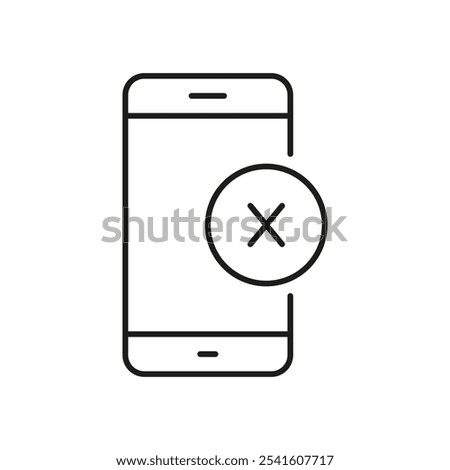 Mobile Phone with Cross Sign Line Icon. Error or Cancel Action on Smartphone Outline Symbol. Device Error or Shutdown Notification. Editable Stroke. Isolated Vector Illustration.