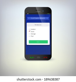 Mobile Phone With Customer Service Survey Form On A Screen.