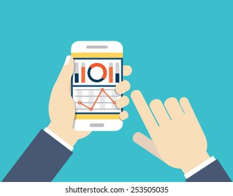 Mobile phone with dashboard. Modern user interface for businessman - vector illustration