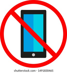 A mobile phone is depicted on the background of the red circle, a vector illustration for sites, shops, public places means that using a mobile phone is prohibited. Prohibition sign.