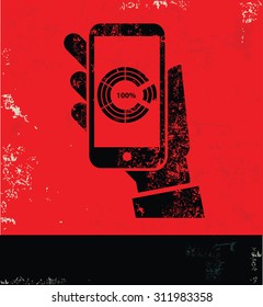 Mobiltelefon-Design auf rotem Hintergrund, farbiger Vektorgrafik