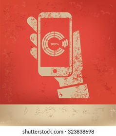 Mobile phone design on red background, grunge vector