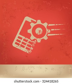 Mobile phone design on red background, grunge vector