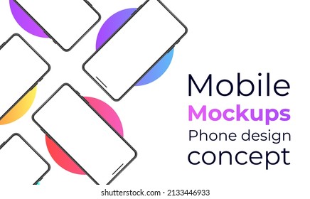 Mobile phone design presentation. Mobile on different color circle. Realistic mobile in modern colors.
