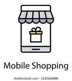 
A mobile phone designed like a outlet having gift box inside, outstanding infographic for mobile shopping 
