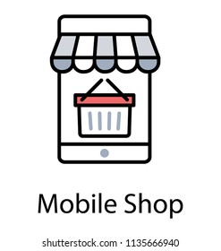 
A mobile phone designed like a outlet having shopping cart inside, outstanding infographic for mobile shop 
