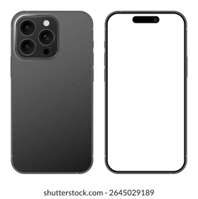 Mobile Phone Device Mockup Template Front Back Angle. Black Frame Smartphone Blank Display User Interface Layout Vector Illustration