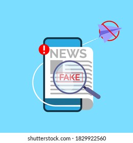 mobile phone device newspaper app. check the truth and don't share fake news, hoax concept illustration flat design vector. clean, simple and modern style graphic element, icon, symbol 