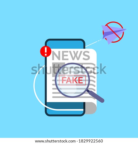 mobile phone device newspaper app. check the truth and don't share fake news, hoax concept illustration flat design vector. clean, simple and modern style graphic element, icon, symbol 