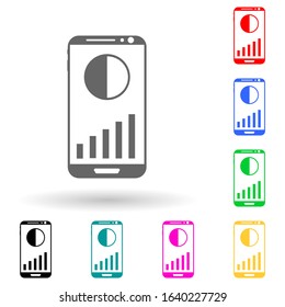 mobile phone with diagrams multi color style icon. Simple glyph, flat vector of finance icons for ui and ux, website or mobile application