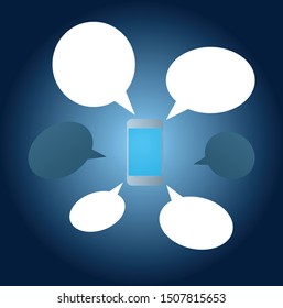Mobile phone with dialog box, talking on the phone, online, shopping, mobile meetings - vector