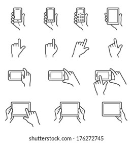 Mobile Phone and Digital Tablet using with Hand Touching Screen Icons