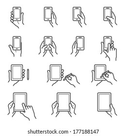 Mobile Phone and Digital Tablet using with Hand Touching Screen Icons