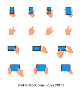 Mobile Phone and Digital Tablet using with Hand Touching Screen Icons