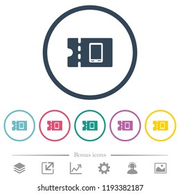 Mobile phone discount coupon flat color icons in round outlines. 6 bonus icons included.