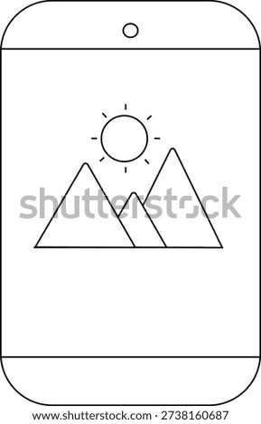 A mobile phone display featuring mountains and a sun icon