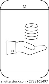 Mobile phone display with hand holding coins