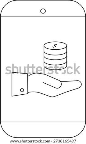 Mobile phone display with hand holding coins