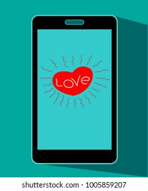 Mobile phone display with the heart as the warm sun