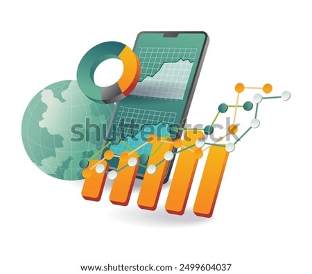 A mobile phone displaying a business graph, representing smartphone analytics software development interface