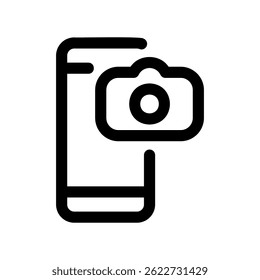 Mobile Phone Displaying Camera Application Interface Line Art Graphic