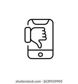 Mobile Phone Displaying A Dislike Gesture As A Thin Line Icon