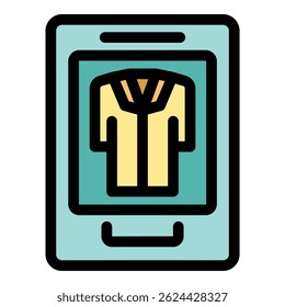 Mobile phone displaying a fashionable jacket, suggesting online shopping for apparel