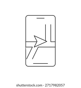 Mobiltelefon mit Kartenlinien und Richtungsnavigationspfeil.
